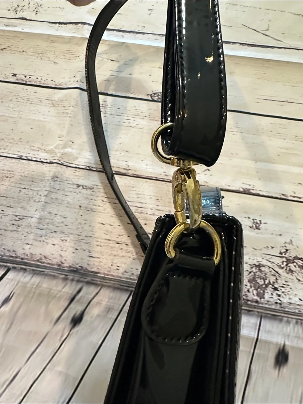 Forever 21 Patent Black Crossbody Satchel with Top Handle